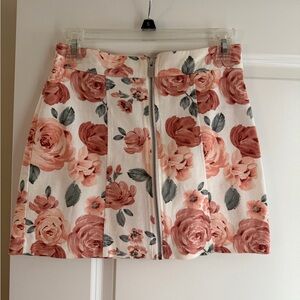 Forever 21 Rose Print Mini Skirt - Pink and Cream